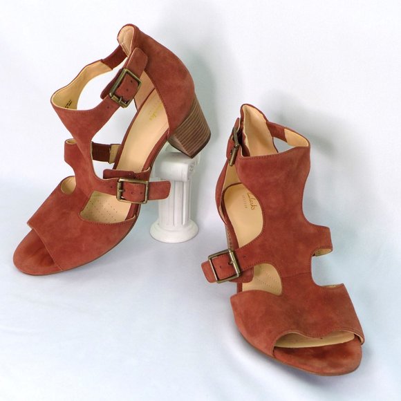 Terracota Suede Sandal Heel Clarks Artisan 9 WORN ONCE - Picture 1 of 5